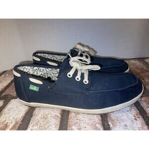 Sanuk Boat Shoes - Mens 7 - Casa Barco Lace Up Comfort Flats Blue Canvas Casual